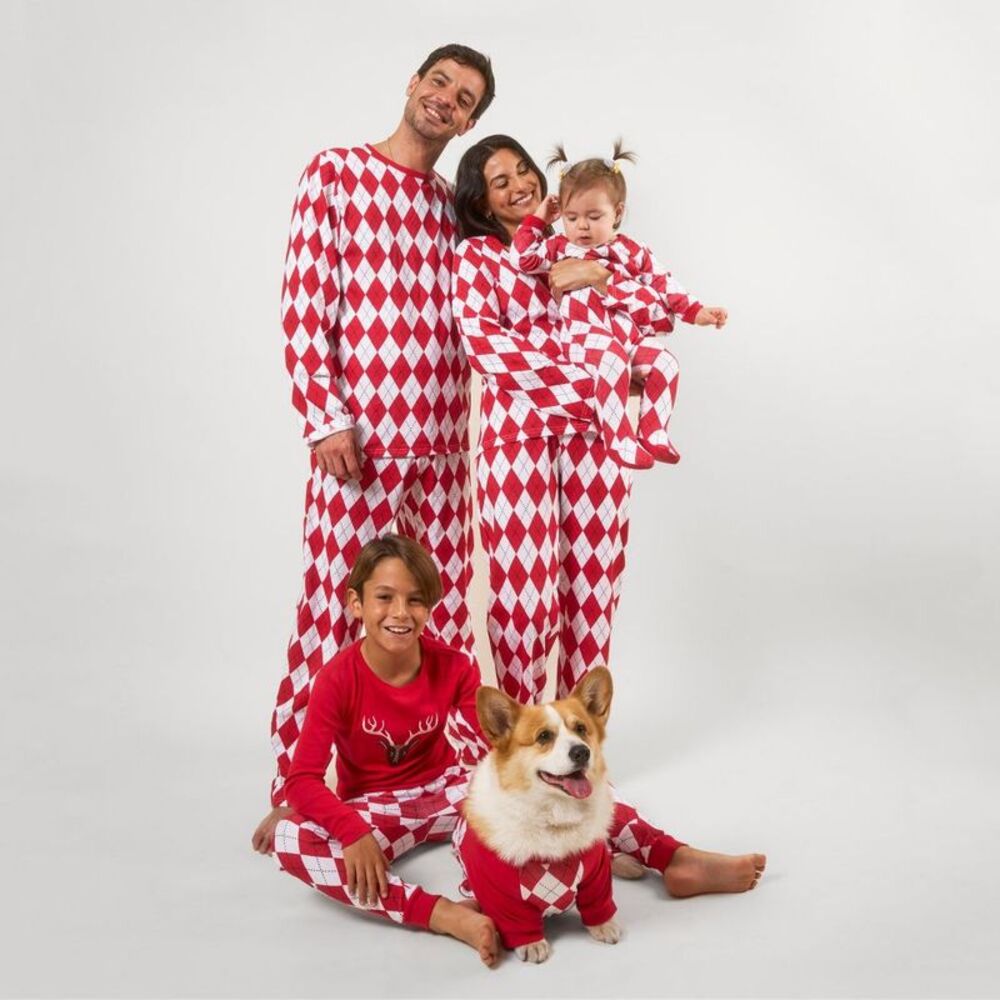 Leveret Womens Two Piece Cotton Christmas Pajamas  Argyle Red and White